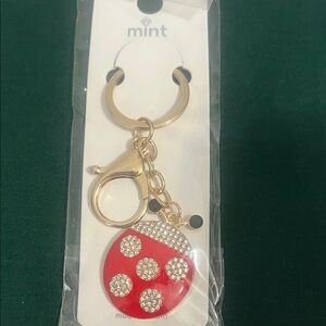 Mint Gold-Tone Red Rhinestone Ladybug Keychain